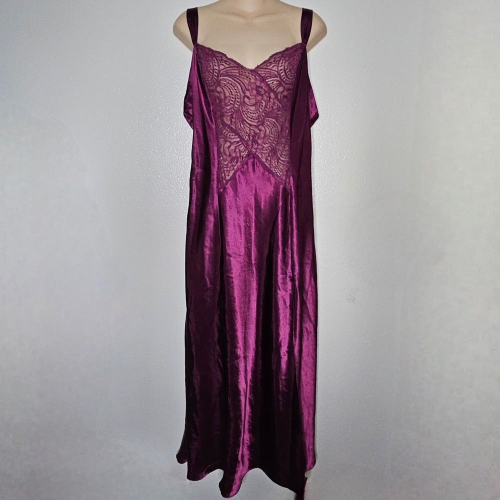 Vintage Victoria's Secret Satin Lace Long Nightgown Plum Slip Dress